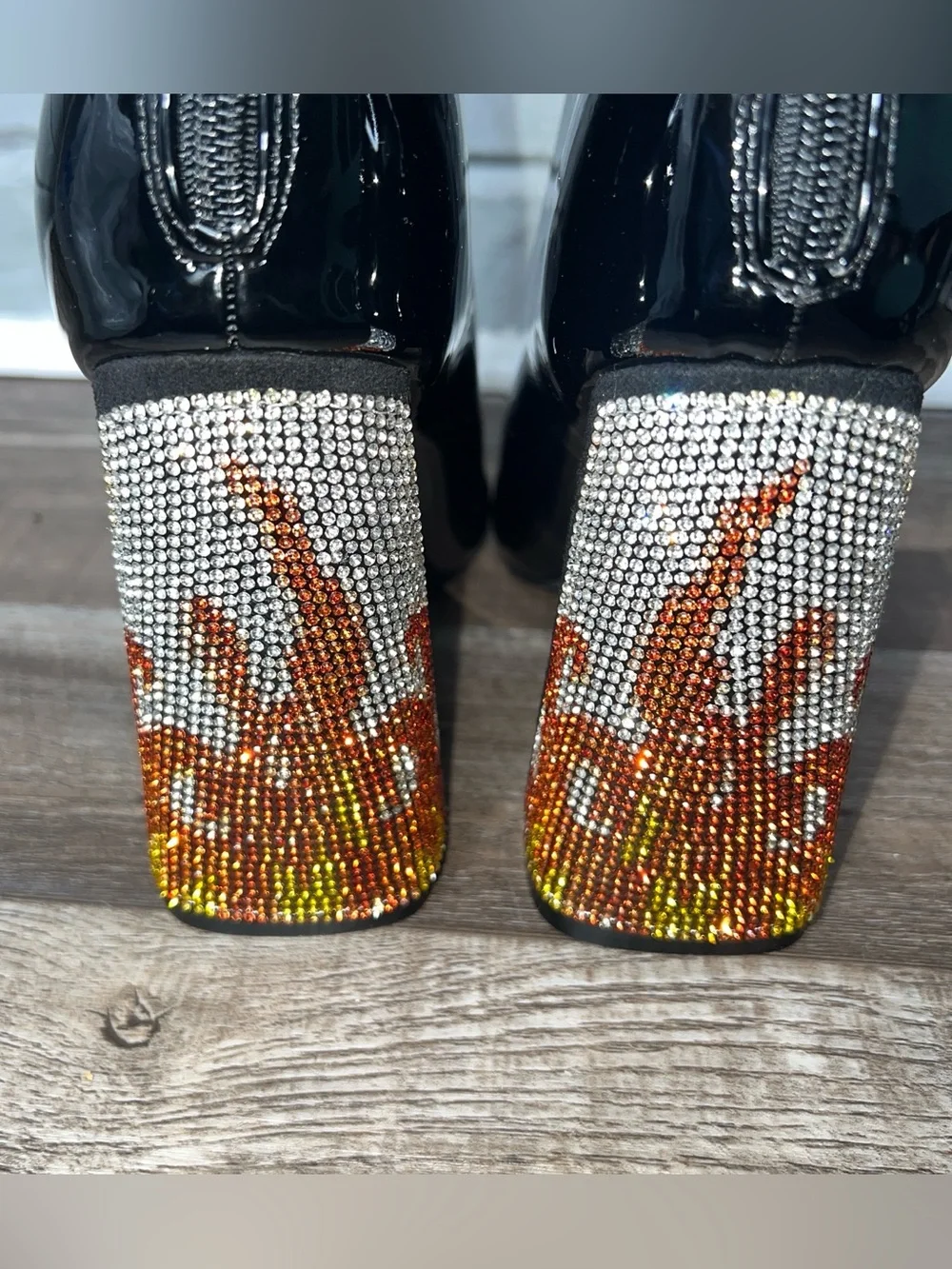 NEW! Dolls Kills Patent Women's Ankle Boots with Flame Crystal Heel Size 8.5